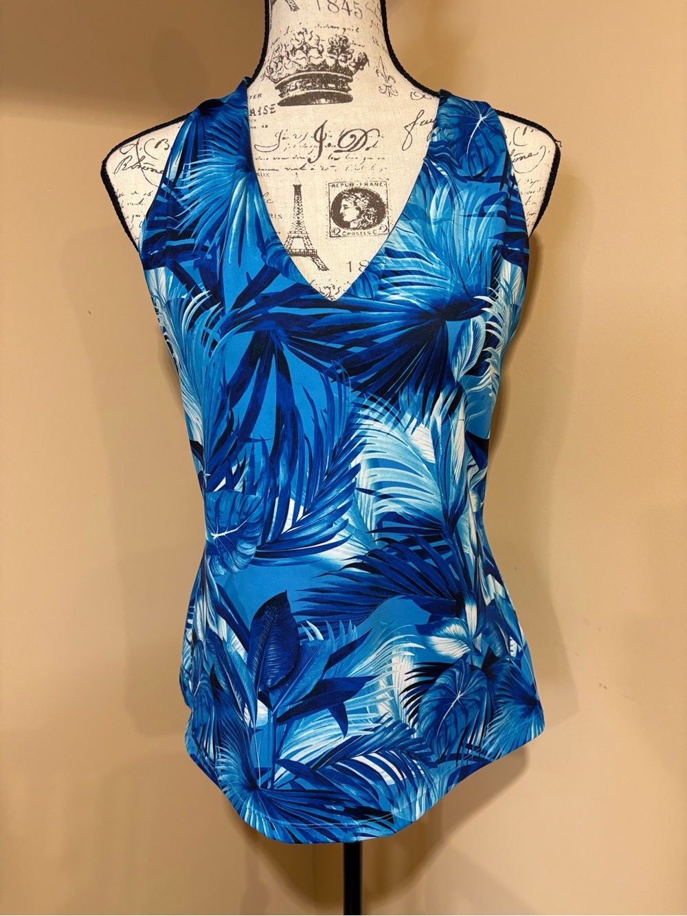 BOSTON PROPERBlue Tropical V-Neck Women's Athletic or Swim top M